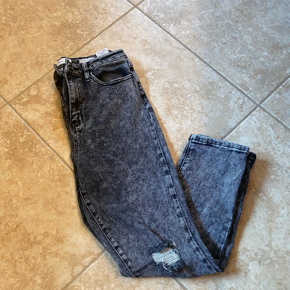 Black acid wash ankle jeans. Fits true to size.